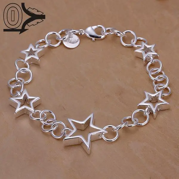 

Wholesale Silver Plated Bracelet,Wedding Jewelry Accessories,Fashion Silver Five Hollow Star Bracelets Bangle Gift