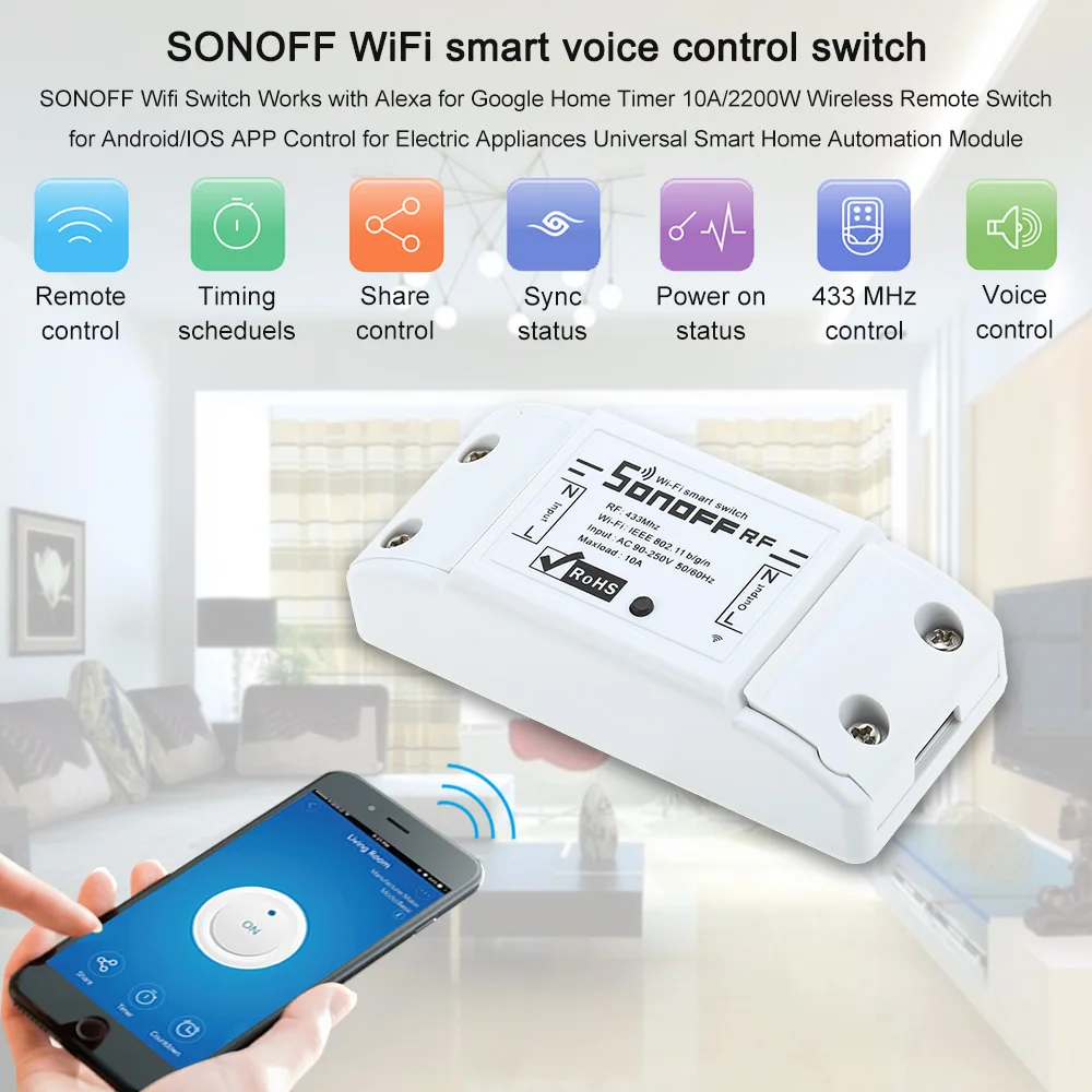 3 шт. Itead Sonoff RF 433 МГц умный Wifi Пульт дистанционного управления Wifi переключатель задержки умный дом светильник контроллер через приложение для Alexa Google