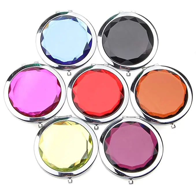 Mini Cute Luxury Crystal Makeup Mirror Double-Sided Folding Cosmetic Mirror Female Gifts Cosmetic Custom Lettering Pocket Mirror