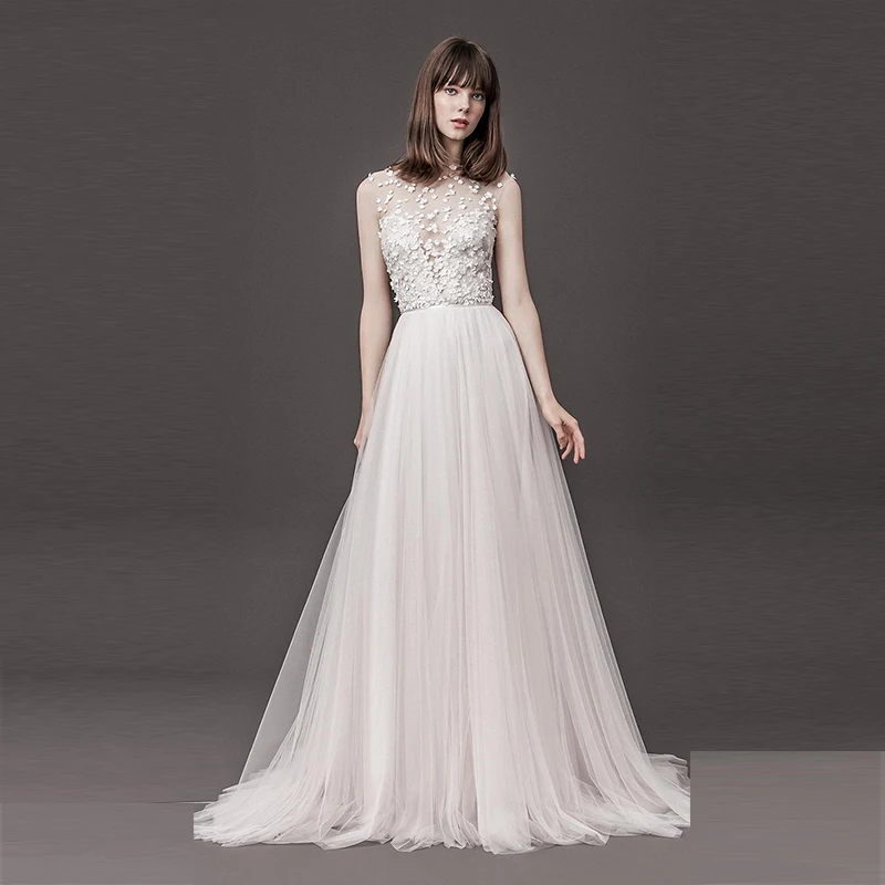 

Verngo A-line Wedding Dress Fashion Flowers Wedding Gowns Elegant Backless Bride Dress Vestidos De Novia 2019