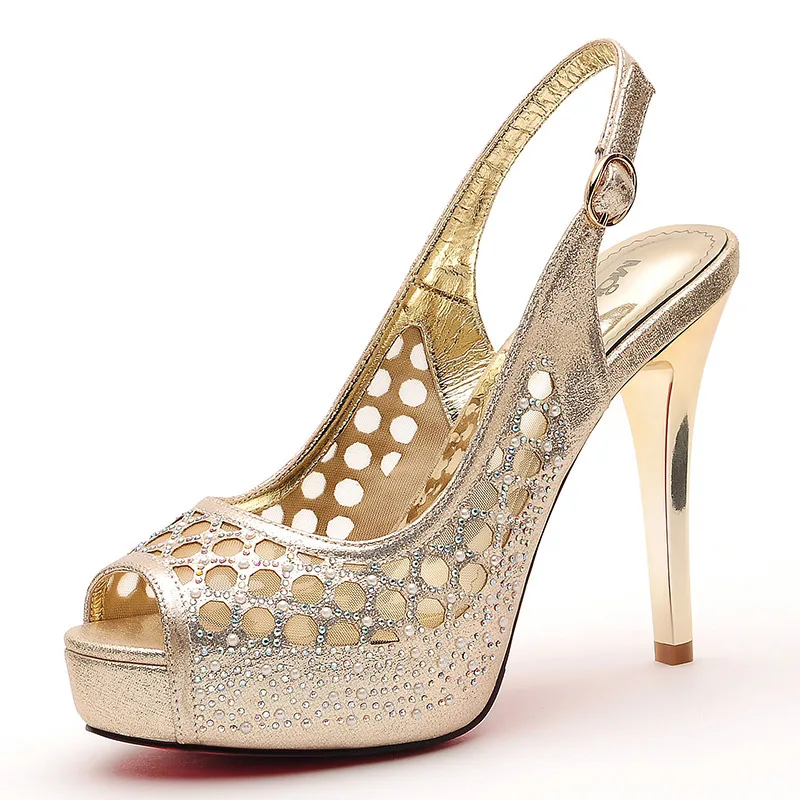 Весна-осень алмаз полые обувь на высоком каблуке обувь с открытым носком пикантные круглый открытый носок водонепроницаемые тонкие пятки сандалии