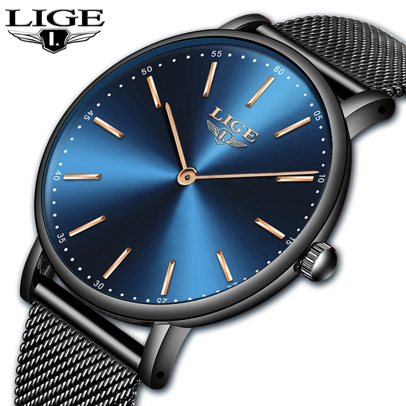 

LIGE Mens Watches Top Brand Luxury Ultra Thin Date Quartz Watch Men Stainless Steel Sport Waterproof Watch Relogio Masculino