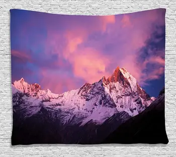 

Modern Decor Tapestry by Snowy Machapuchare Mountain Peaks in Winter North Central Nepal Scene Art Hanging for room Dorm