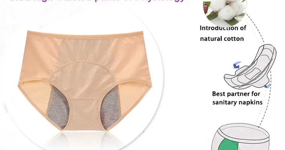 Menstrual Period High Waist Underwear Women Cotton Panties Ladies Seamless Lengthen Panties Physiological Leakproof Female Pants Briefs (13)