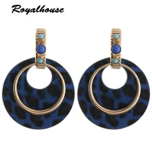 

Royalhouse Drop Long Alloy Earrings Round Fashion Tiger Leather Earrings Brand Big Earring Large Long Brinco Ear Accessories