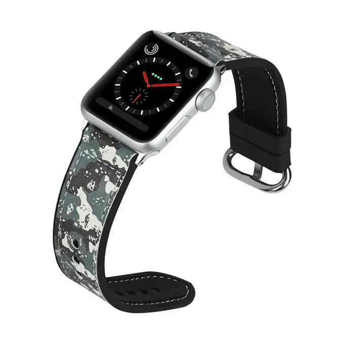 Силиконовый кожаный ремешок для Apple Watch серии 4 42 мм 38 мм с принтом резиновый браслет адаптер для iwatch 2 3 40 мм 44 мм ремешок - Цвет: 02