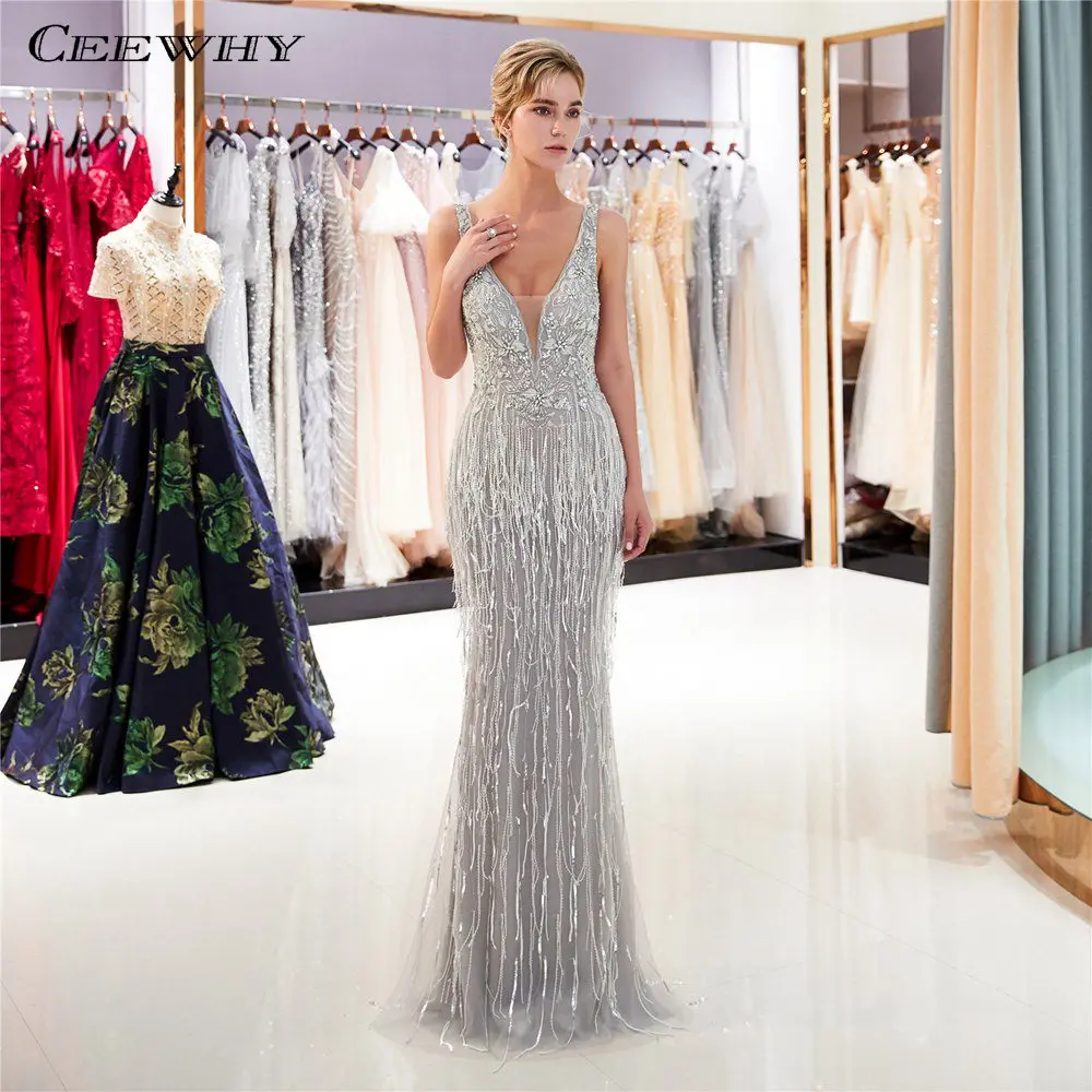 

CEEWHY Formal Evening Dresses Sequinated Mermaid Dresses for Women Long Party Dress Luxury Evening Dress Bead Gown vestido largo