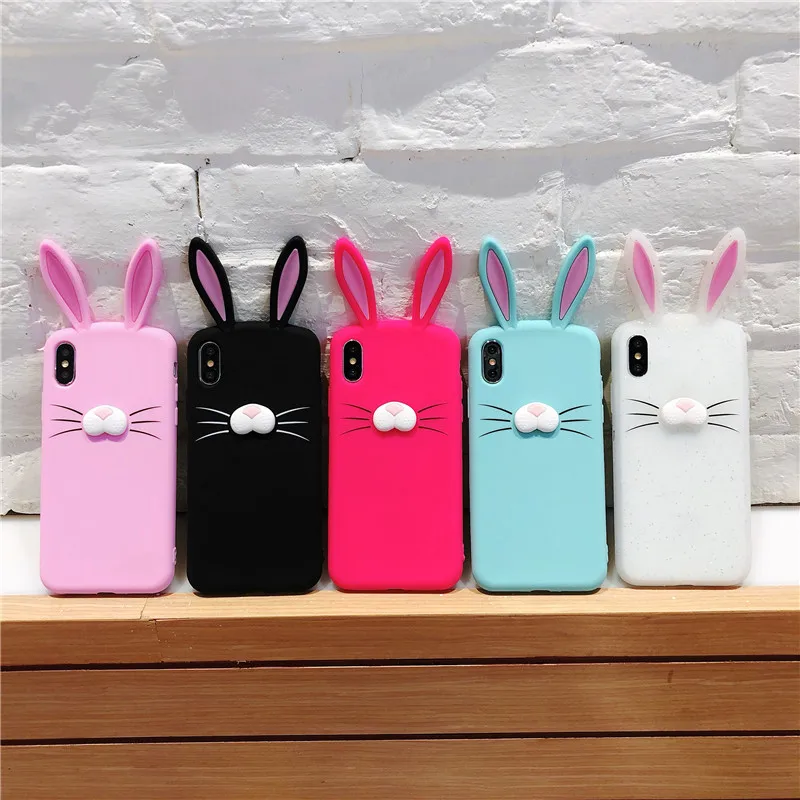 

XS MAX Cases New 3D Cartoon cute Ear rabbit Soft Silicone phone Case For iphone 7 8 X 6 6s plus case Cat beard Soft Rubber Cover