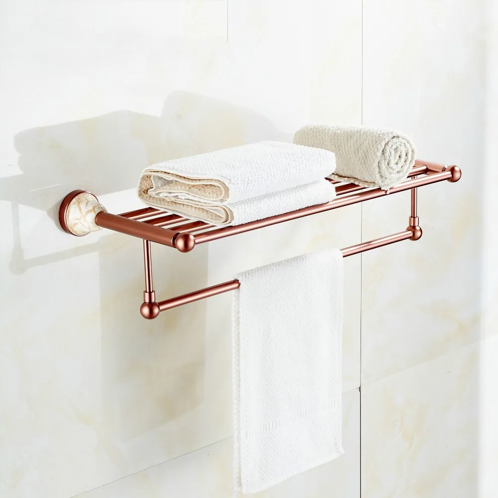 

Fashion Double Layer Bath Towel Holder Space Aluminum Towel Holder Rose Gold Jade Towel Rack Towel Bar Bathroom Accessories