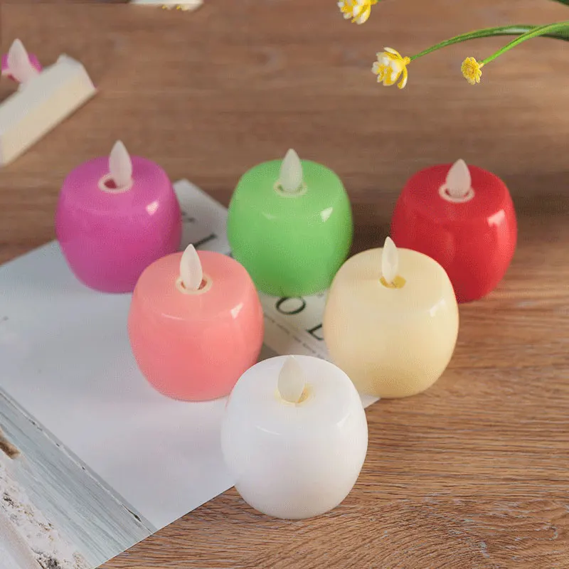 Упаковка из 6 Непламено перемещение Вика форме яблока Tealight свечах с желтым светом для партии украшения