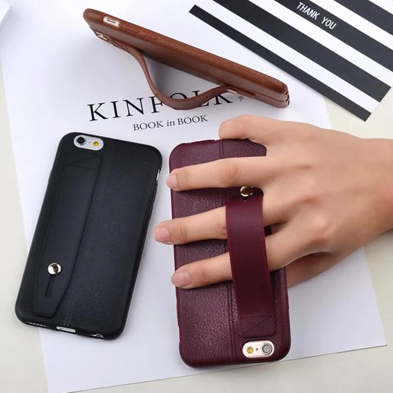 

For iPhone 5S 6 6S 7 8 Plus X XR XS Max Ultra Thin PU Leather Skin Case With Belt Hand Holder Soft Back Cover For iPhone 7 Case