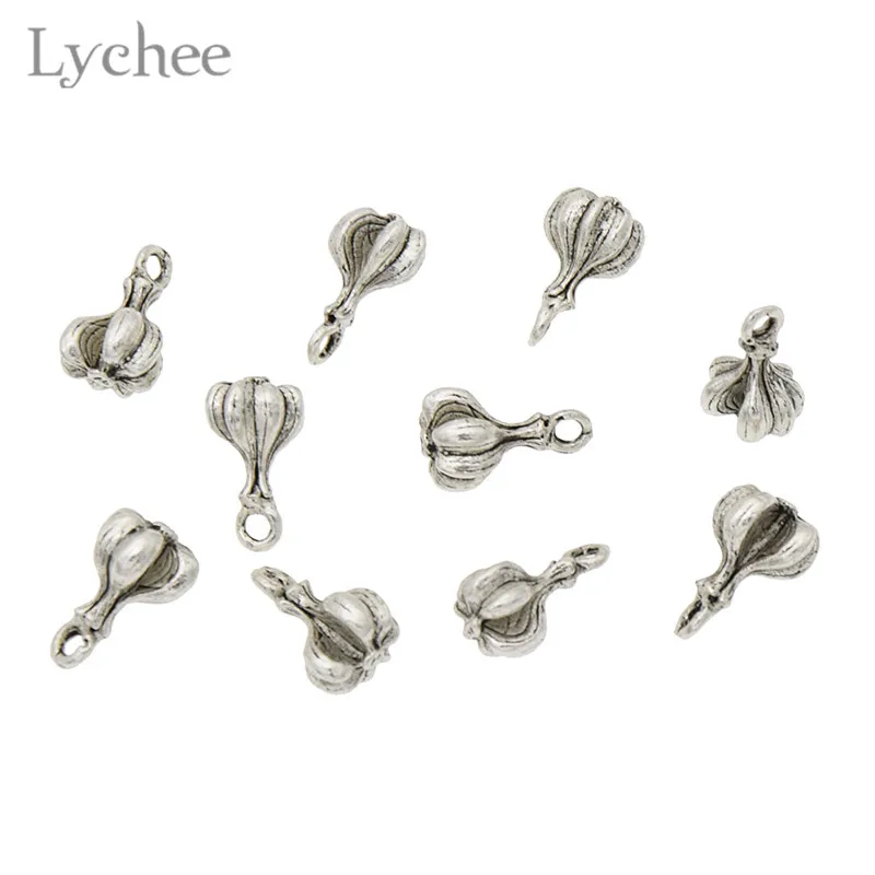 

Lychee 10pcs Trendy Alloy Garlic Shape Charms DIY Pendant Antique Silver Color Funny Charms Jewelry for Necklace Bracelet