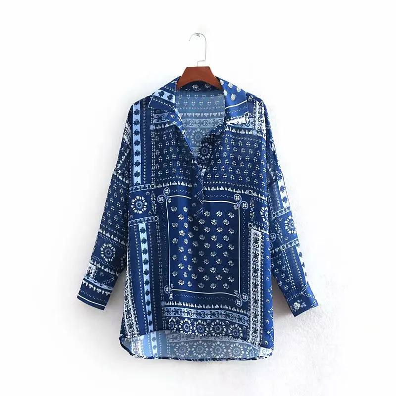 

2019 new women vintage patchwork print casual kimono blouse shirt women long sleeve chiffon chemise femininas blusas tops LS3334