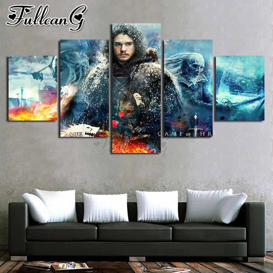 

FULLCANG diamond mosaic game of thrones 5 piece diy diamond painting character full square/round rhinestone embroidery FC1592