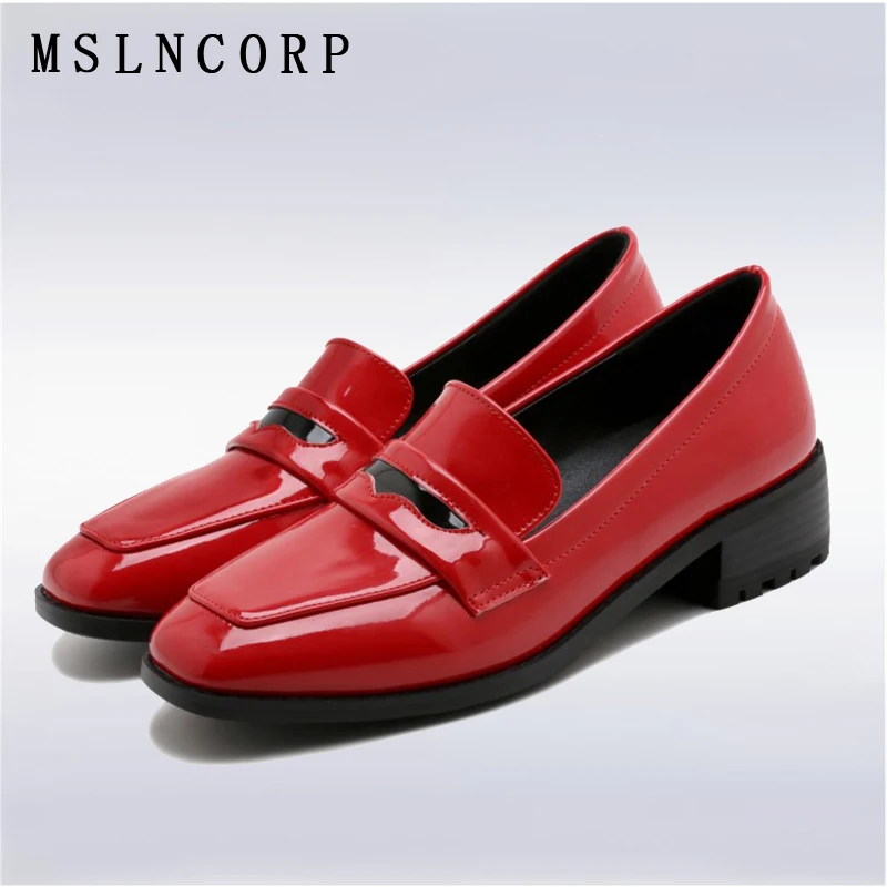 

Plus Size 34-43 Fashion Spring Autumn Round Toe British Style Women Shoes Patent Leather Soft Comfortable Slip On Casual Shoes