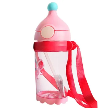 

450ml Baby Kids Children Cartoon Animal School Drinking Water Straw Bottle Straw Sippy Cup With Shoulder Strap