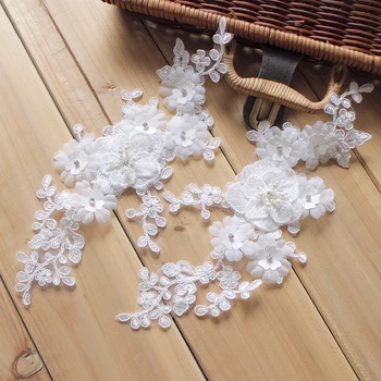 

10pieces Ivory lace applique, 3D heavy bead lace applique with 3D flowers, handmade lace applique, bridal lace appliques