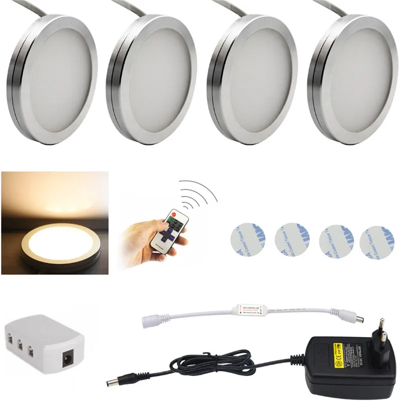 Aiboo Led Under Cabinet Lighting 4pcs Puck Llights With Wireless Aiboo Led Under Cabinet Lighting 4pcs Puck Llights With Wireless Rf Remote Dimmable For Counter Shelf Furniture Lights In