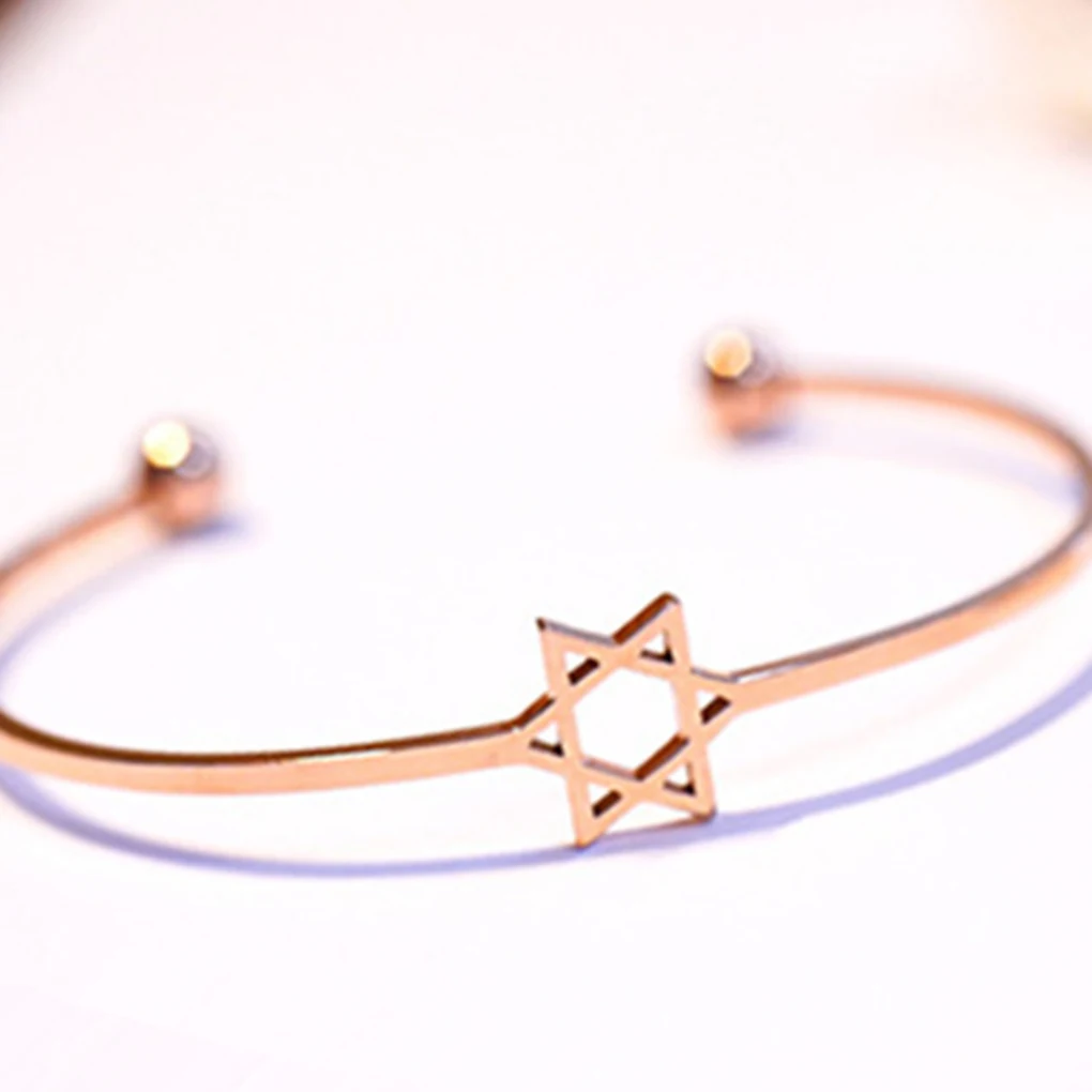 Opening 6 Points Star Cuff Bracelet Women Geometric Bangles Girls Rosy Golden Wristbands Jewelry