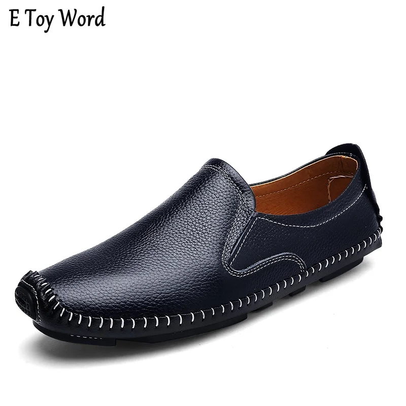 e toy word genuine cow leather mens loafers fashion handmade word slip