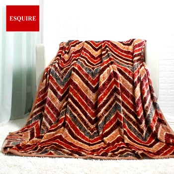 

high quality 100% polyester big thick stripped wave brown fleece flannel bed spread blanket for king bed 200x230cm 78x90inch