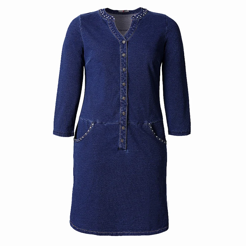 Korean Denim dress for women Spring and Autumn Casual Jeans Dress With button Pocket Sexy Denim Dress Plus size 6XL