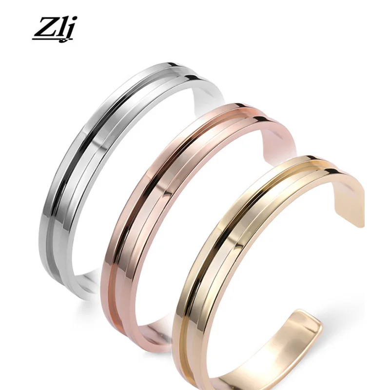 

Lucky Opening Bangle Bracelet for Men Women Cuff Rose Gold Color Fashion Jewelry Metal Simple Titanium Steel Charm Bracelets