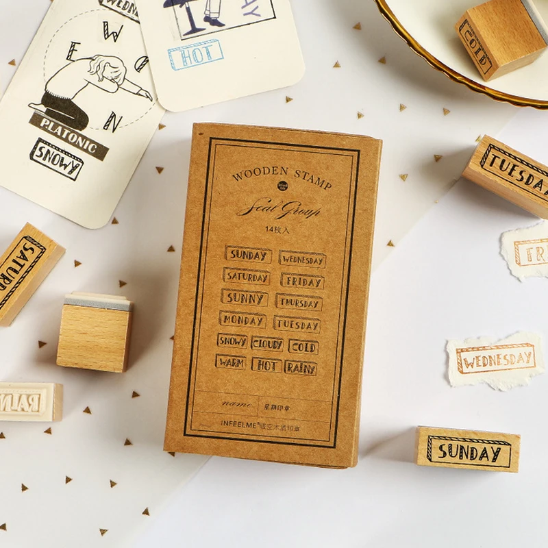 

14 pcs/set Week combination stamp set wooden rubber stamp diy Handmade Scrapbook Photo Album, students Stamp Arts,Crafts gift