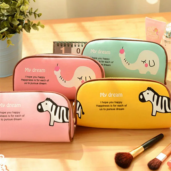

Creative Colorful Pencil Case PU Leather Pen bag Kawaii Cartoon Animals Top Quality Pen Box Novelty Stationery School Supplies