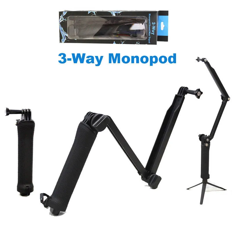 Grip Tripods 3 Way Monopod Arm Mount Adjustable stand Bracket Handheld Self pole For Gopro Hero
