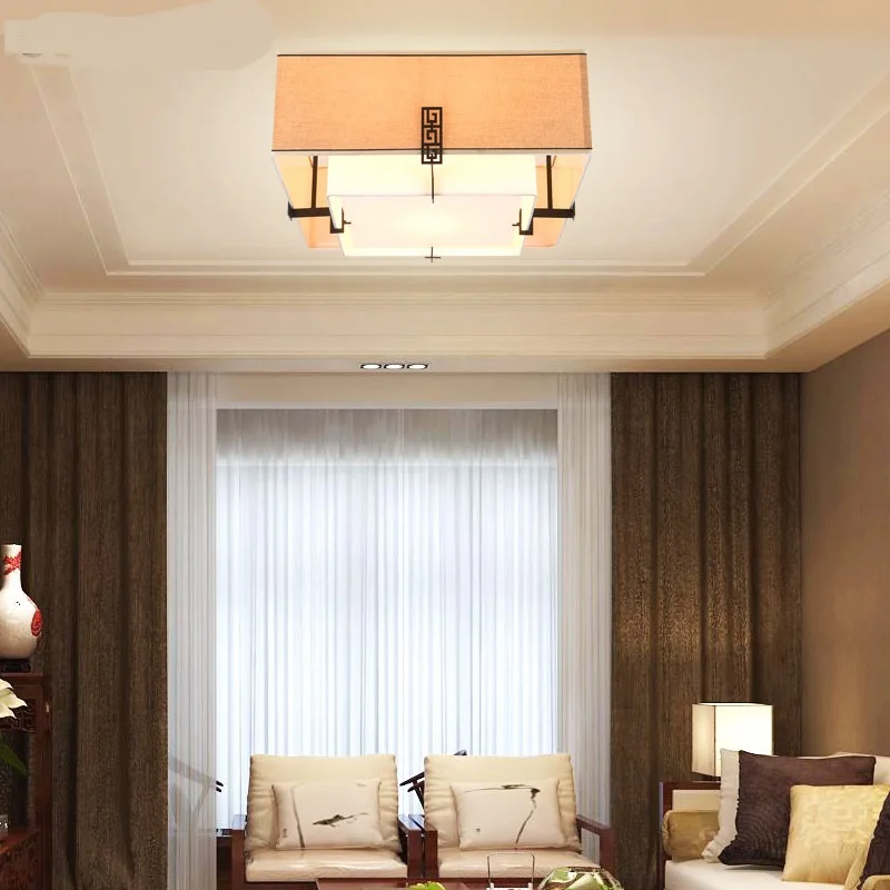 Фото Новый китайский двухъярусный квадратный потолочный светильник для спальни