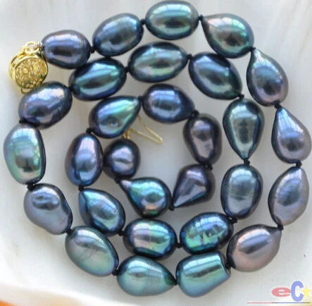 

FREE SHIPPING P4242 17" 14mm peacock black rice freshwater cultured pearl necklace