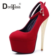 DoraTasia Big Size 33-43 Sexy Women Mary Jane Ankle Straps Thin High Heel Party Wedding Shoes Wrapped Platform Flock Pumps