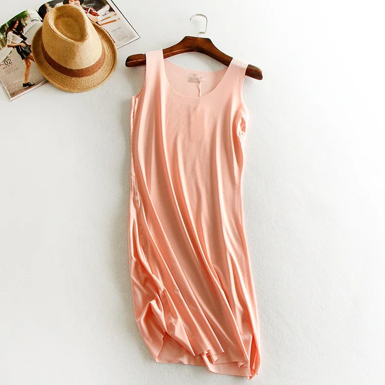 

Women comfortable home long vest tank top U neck seamless thin all match slim brief basic camisloe vest dress