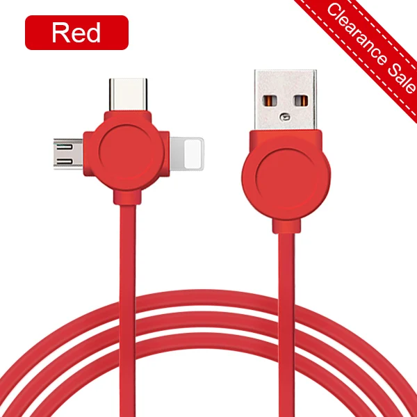 ACCEZZ TPE 3 в 1 зарядный кабель 8 Pin для iPhone X XR XS Max Micro usb type C для samsung S9 huawei Xiaomi зарядное устройство кабели данных - Цвет: Red