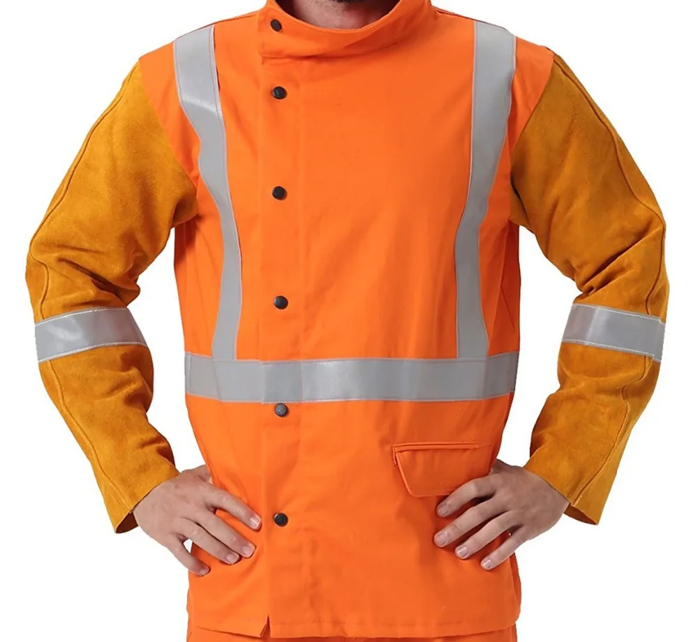 Кожаные фартуки сварщика светоотражающая лента FR хлопчатобумажный комбинезон одежда для сварки огнестойкие хлопковые кожаные сварочные куртки