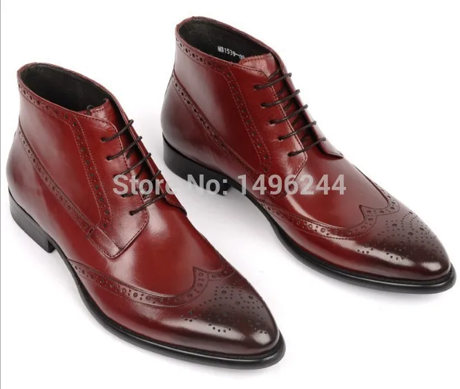 top italian style real cowhide leather pointed toe boots qshoes mens
