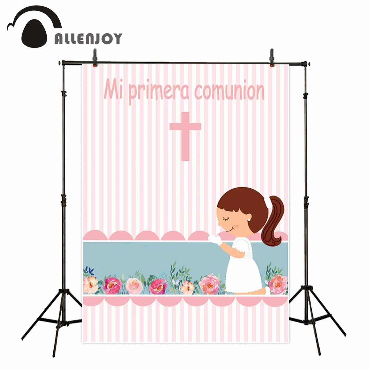 

Allenjoy pink girl communion photography background flower personalized backdrop studio photo prop decoration kids fabric