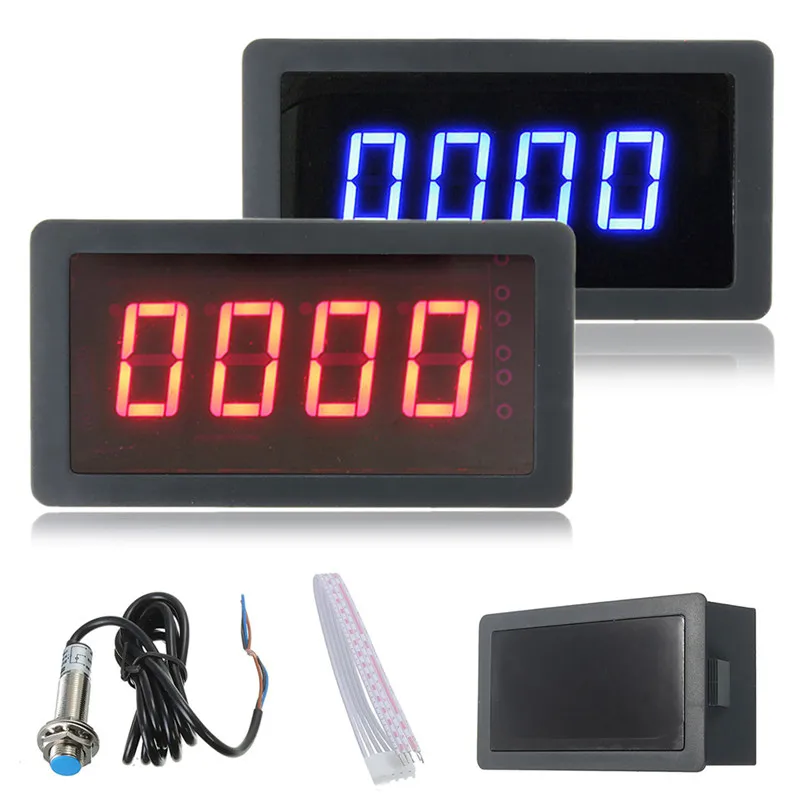 4 High Quality Durable Portable Useful Digital LED Tachometer RPM Speed Meter+ Hall Proximity Switch Sensor NPN Blue/Red#291434