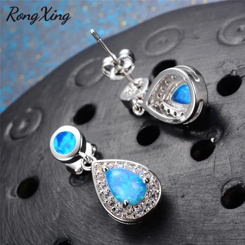Женские серьги капли RongXing серебристые радужные белого/синего цвета с огненным