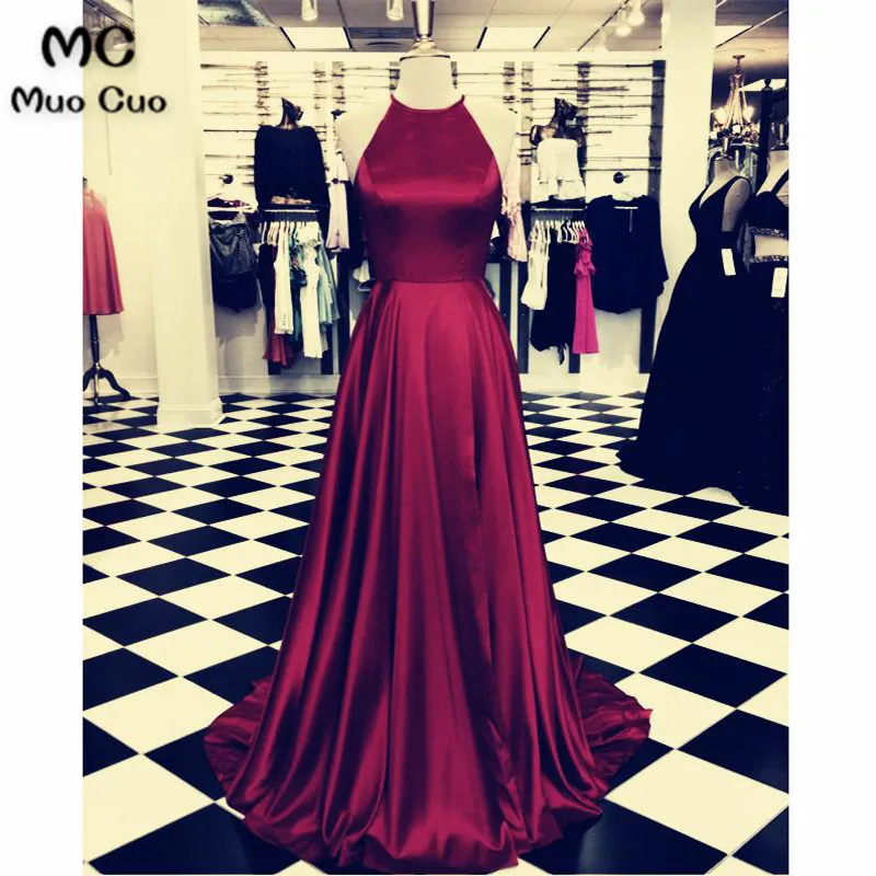 

2018 Elegant Burgundy Evening Dresses Long Draped Zipper Back Halter Prom Gown Formal Evening Party Dress Custom Made