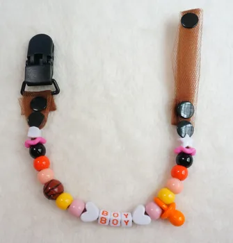 

MIYOCAR Personalised-Any name brown gauze with colorful and basketball beads lovely dummy clip holder pacifier clip holder