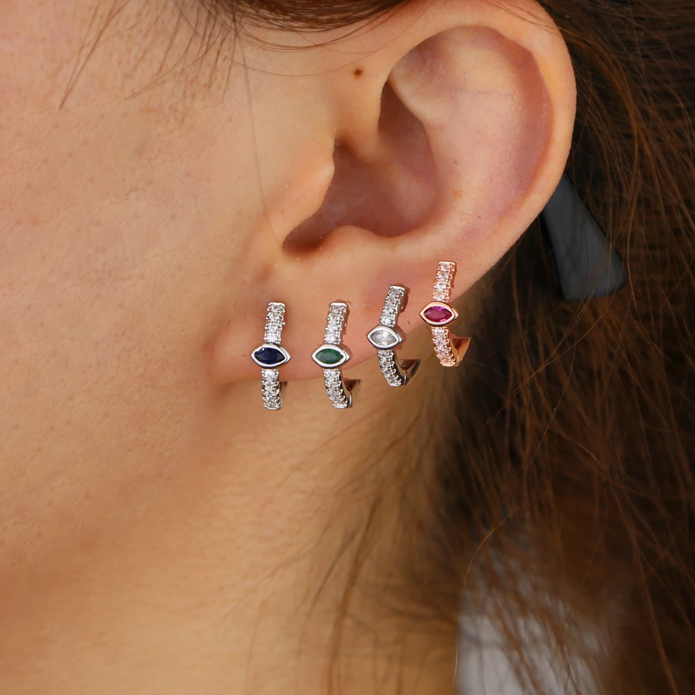 minimal minimalist geometric simple small tiny huggie hoops birthstone colorful women delicate cz earring