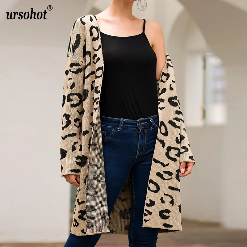 

Ursohot 2019 Autumn Knitted Pocket Cardigan Dot Pattern Women Sweaters Open Front Long Sleeve Knitwear Winter Loose Outwear Lady
