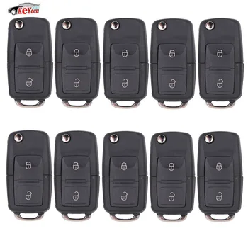 

KEYECU 10 Pcs/lot New Replacement Shell Flip Folding Remote Key Case Fob 2 Button for Volkswagen Seat Skoda