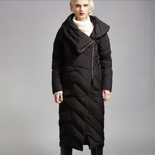 Зима женский длинный пуховик пальто Женская Европейская мода Асимметричная молния Дамская одежда размера плюс
