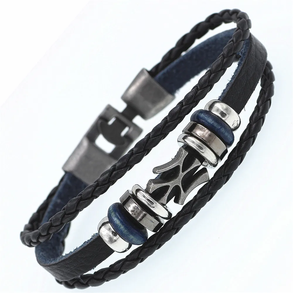 

DGW Multilayer Bracelet Men Casual Fashion Braided Leather Bracelets For Women Wood Bead Bracelet Punk Rock