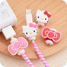 Kawaii Hello kitty USB кабель Защита для наушников. Мультяшный чехол для iPhone/5S 6/6s Android кабель передачи данных защитный рукав