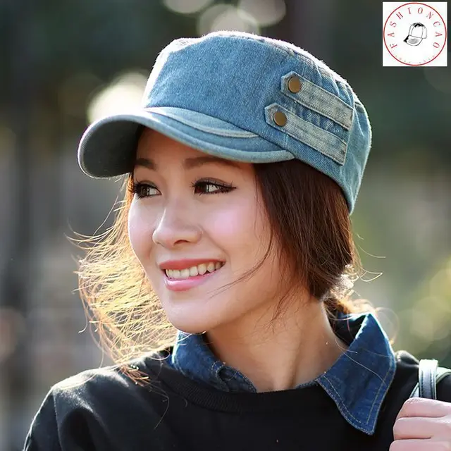 2014 Fashion Women Men Button Jean Denim Hat Punk Flat Cap Visor Caps