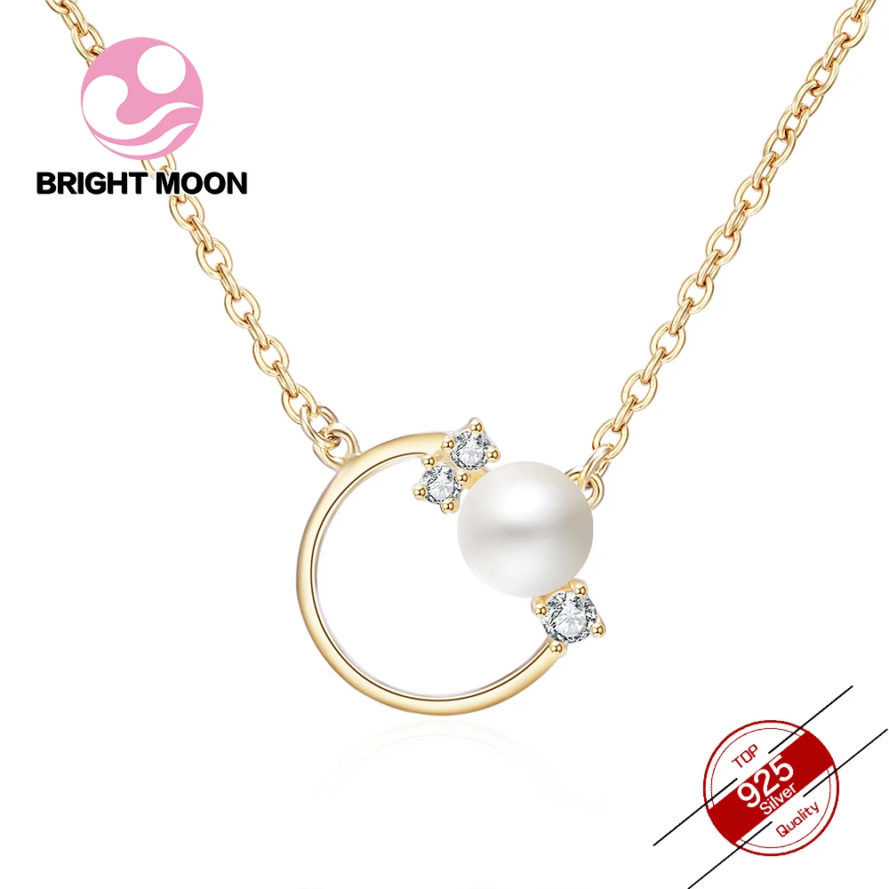 Bright Moon Hollow Circle 925 sterling silver Pearl pendants 100% Freshwater Necklace Jewelry Wedding Accessories | Украшения и